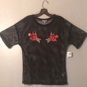 Charlotte Russe Mesh Black Shirt with Roses